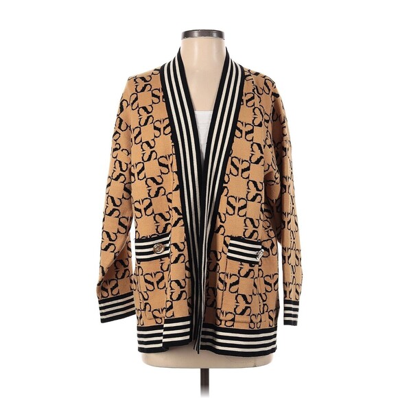 SANDRO Ron Brown Black Reversible Oversized Jacquard Logo Cardigan - 1 (Small) - Picture 1 of 5